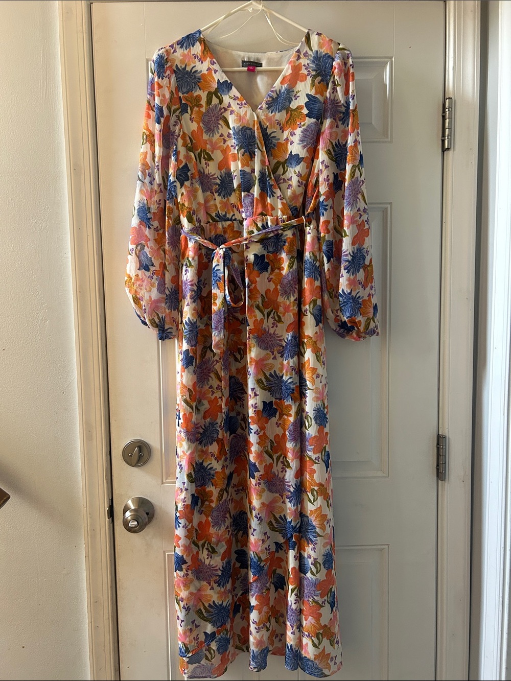 Vince Camuto Floral Wrap Maxi Dress in Blue, Orange, Pink